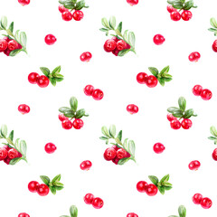 Red cranberries and green leaves on white backdrop, ideal for holiday or nature designs
