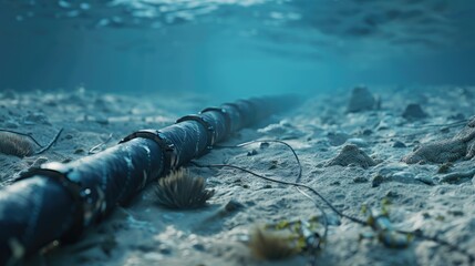 Rendering of underwater communication cable on the seabed