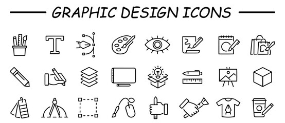 Set of thin line web icons of graphic design, creative process and project workflow. Premium quality icons for website, mobile website and app design