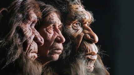 Prehistoric Neanderthal family group portrait