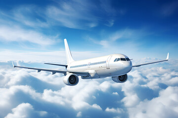 Obraz premium White passenger airplane flying in the sky amazing clouds in the background - Travel by air transport