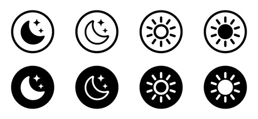 Sun and moon icon vector signs. Day and night line and filled concepts