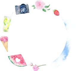 Hand Drawn Watercolor Illustration Summer Frame