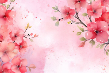 Naklejka premium Pink watercolor painting of cherry blossoms in full bloom