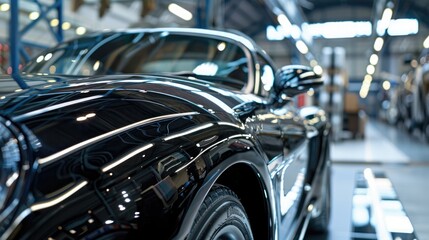 Fototapeta premium Shiny black vehicle buffing device refined gloss