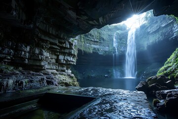 A requiem's exposition seen as the unveiling of a hidden paradise behind a waterfall