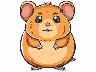 A cartoon hamster is standing on its hind legs and looking at the camera. The hamster is small and furry, with a cute expression on its face