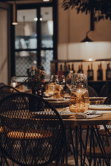 Tables inside a restaurant, shallow focus.