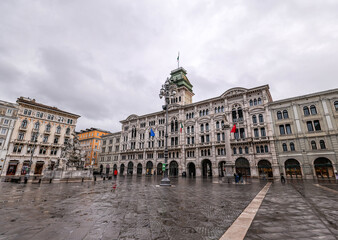 Fototapeta premium Unity of Italy Square in Trieste, Italy, Canal grande in Trieste city center, Italy