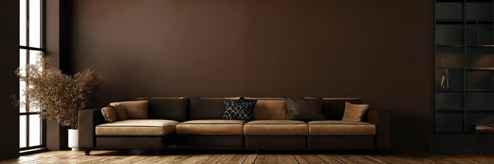  Living room with brown empty walls - dark layout