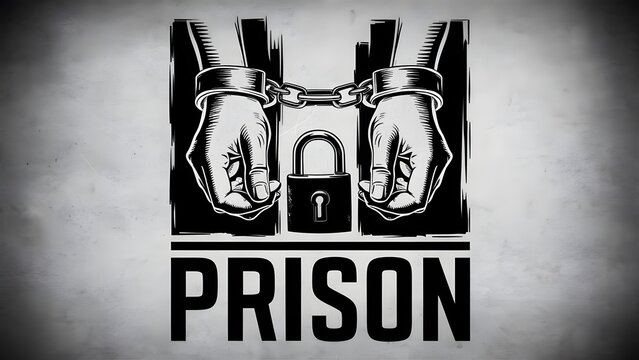 The hands appear to be cuffed, indicating a connection to imprisonment or confinement. The word 'PRISON' is written below the graphic, further emphasizing the theme.