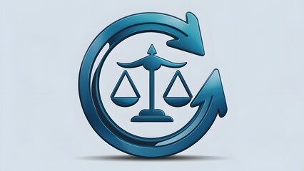 A blue icon with a circular arrow design, encompassing a symbol of a balance scale. Below the icon, there's a textual label that reads 'LEGAL PROCESS'. The balance scale symbolizes justice