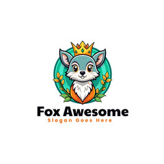 Vector Logo Illustration Awesome Fox Simple Mascot Style