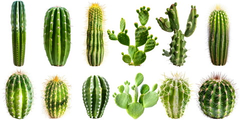Cactus Collection Desert Plants Succulent Varieties Isolated White Background © dobok