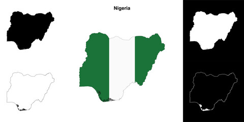 Nigeria blank outline map set