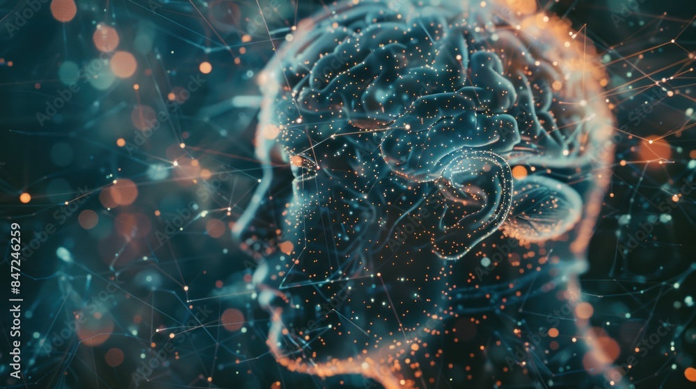 Poster brain nervous system concept. brain and thinking in a human head. science for study and learn. artif
