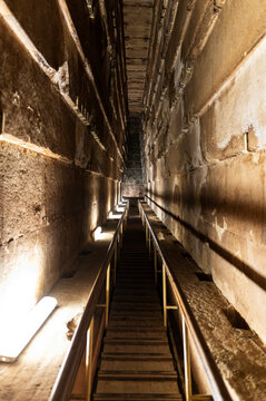 Architectural interior of stairs of Keops Pyramid, travelling Egypt