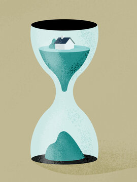 New home in hourglass represents the concept of mortgage