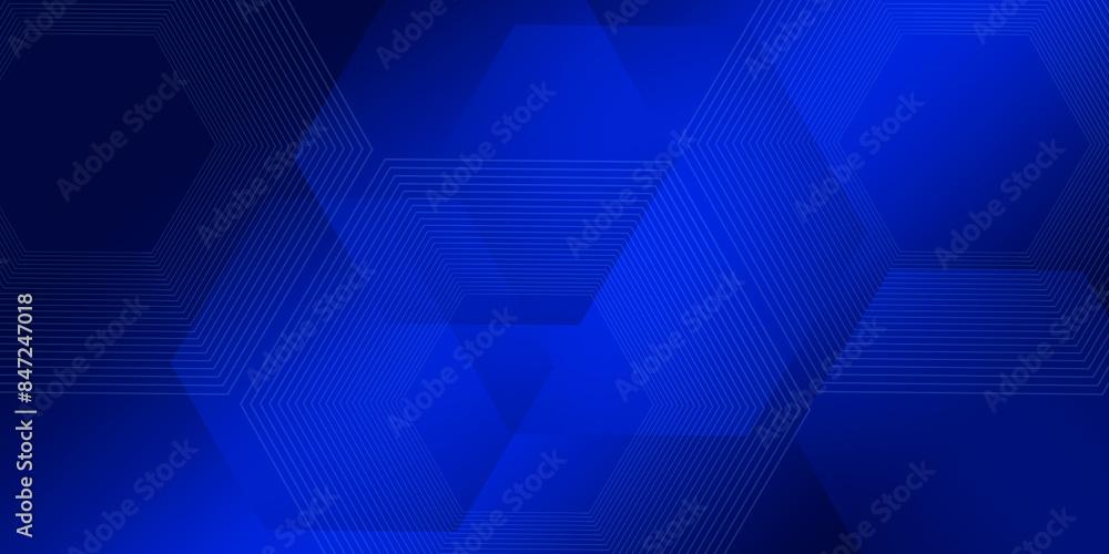 Poster modern abstract blue background with glowing geometric lines. blue gradient hexagon shape design. fu