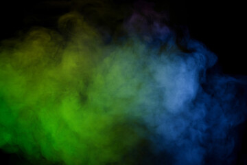 Blue and purple steam on a black background.