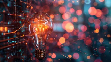 Digital marketing, Creative, New ideas and innovation for business growth, Light bulb shape and business icon with network connection, technology and digital data link on global,