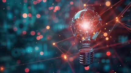 Digital marketing, Creative, New ideas and innovation for business growth, Light bulb shape and business icon with network connection, technology and digital data link on global,