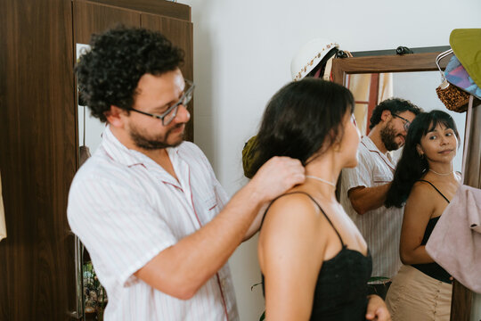 Couple Getting Ready Mirror Reflection