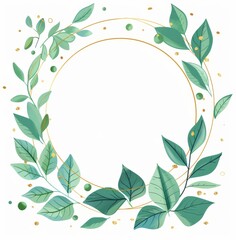 Fototapeta premium Handdrawn cartoon frame with green leaves and golden geometric shapes 