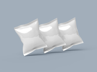 Naklejka premium 3D render of a glossy generic, sealed snack packaging bag with crimped edges on a light background