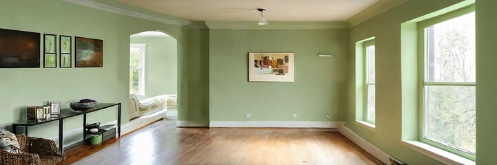 Fototapeta premium Living room with light green empty walls - light