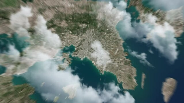 Zooming on Athens, Greece. Earth zoom in from outer space to city. The animation continues by zoom out through clouds and atmosphere into space. View of the Earth at night. Images from NASA. 4K