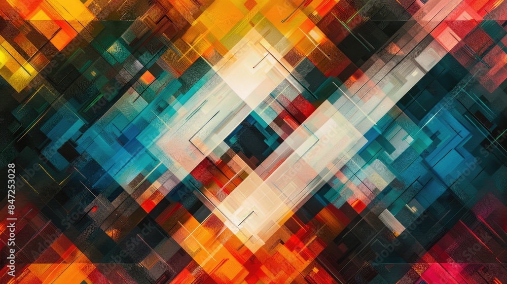 Poster symmetrical background of abstract multicolored canvas square geometric pattern