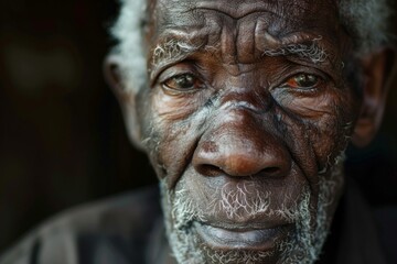 Close up portrait of an elderly african farmer with a hopeful expression on his face