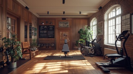 Vintage Gym Interior with Exercise Equipment