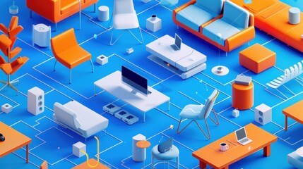 Isometric Rendering of a Futuristic Living Space