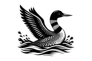 Fototapeta premium loon black silhouette style vector illustration art isolated on transparent background - Generative AI