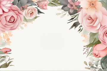 Watercolor pink and green floral border