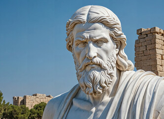 Obraz premium The Classic Statue of Pythagoras. A Symbol of Ancient Greek Heritage. Generative AI