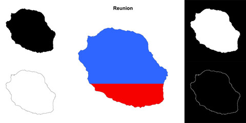 Reunion blank outline map set