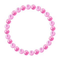 Hand drawn watercolor pearls wreath round frame border. Hand drawn illustration bowtie. Illustration isolated. Painted bowknot pearl jewellery background gift card. Glamour, marine, tropical 