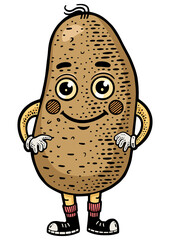 funny cartoon potato color sketch engraving PNG illustration. T-shirt apparel print design. Scratch board imitation. Black and white hand drawn image.