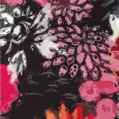 Oil painting and various flowers, cats, dogs, roses, peonies, fish, mandarin ducks, lotus leaves, and lotus flowers