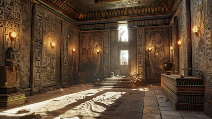 Obraz premium Egyptian Pharaoh's Chamber Environment. AI generated art illustration.