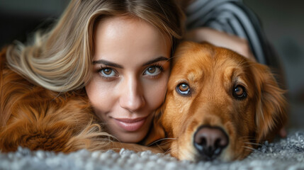 A pet owner playing with their dog indoors, showcasing a loving bond and interaction