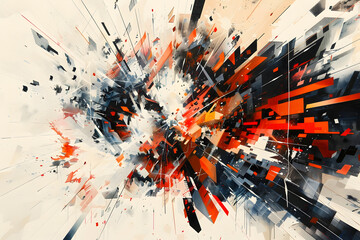 A dynamic explosion of geometric shapes bursts forth, forming a captivating abstract composition.


