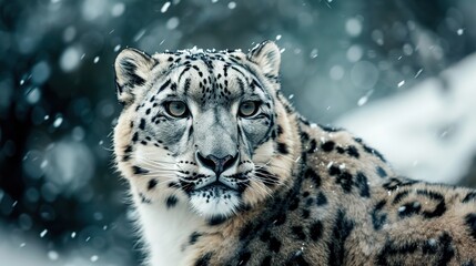 Obraz premium Snow Leopard in a Winter Wonderland