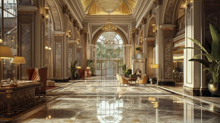 Fototapeta premium Interior of a luxury hotel. AI generated art illustration.