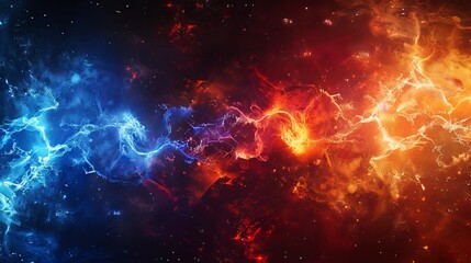 Fiery and electric battle banner with customizable red and blue background.