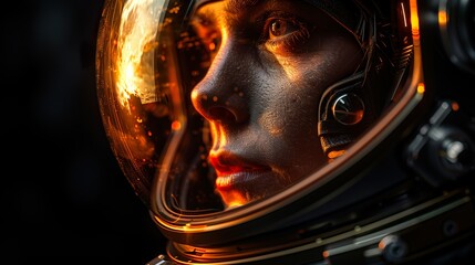 Close-Up Portrait of Astronaut with Reflective Visor in Warm Light - ai generative
