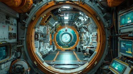 Futuristic Interior of a Spacecraft with High-Tech Equipment - ai generative